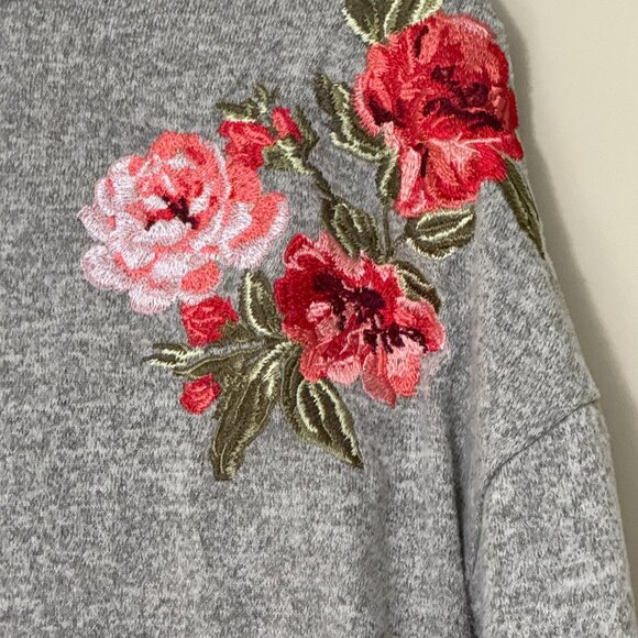 💖Host Pick💖 Rose Embroidered Long Sleeve Gray Zip Up Hoodie XL - Picture 5 of 9